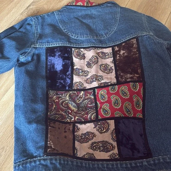 Blue and Red Jean Jacket with Decorative Trim - Picture 7 of 9